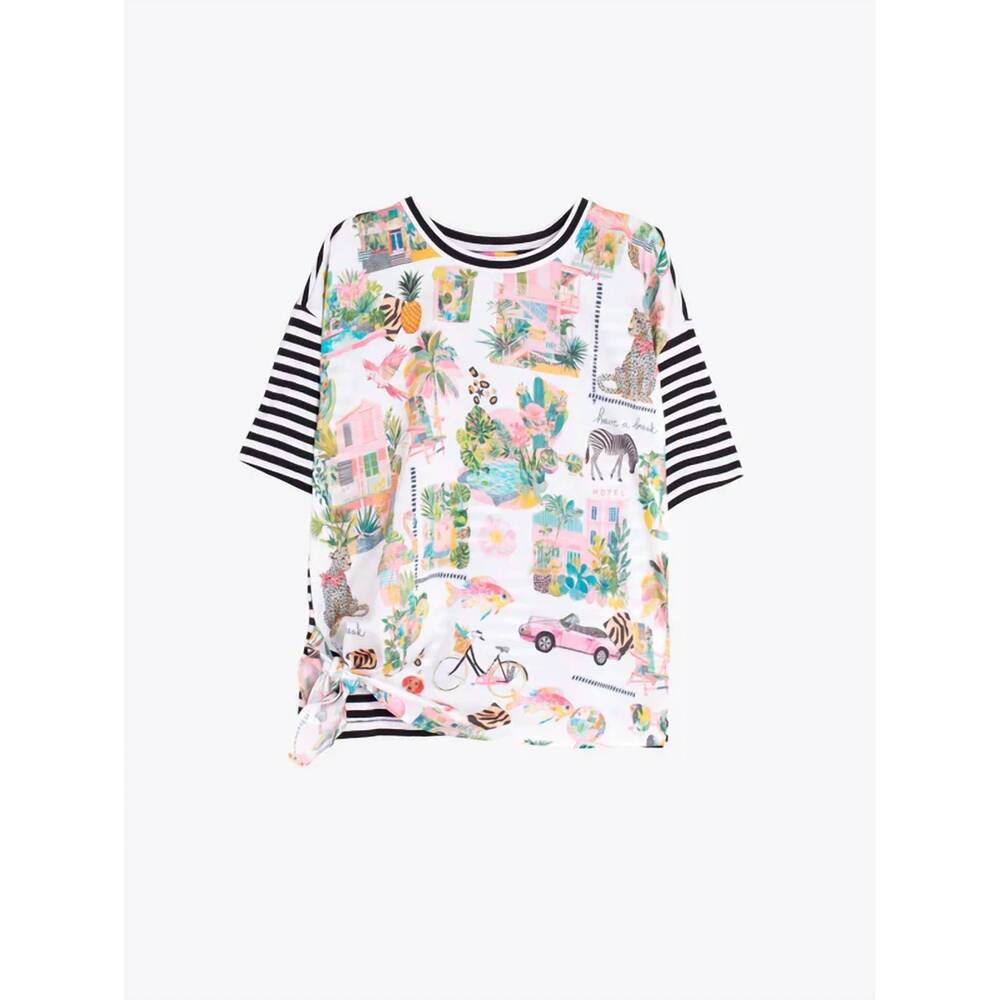 NEW VILAGALLO women's keira crew neck tee in vacation print